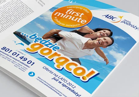 Projekt reklamy prasowej First Minute dla biura ABC Świat Podróży