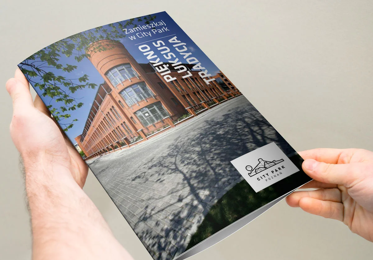 Projekt ekskluzywnego folderu reklamowego City Park Poznań - widok okładki z uszlachetnieniami